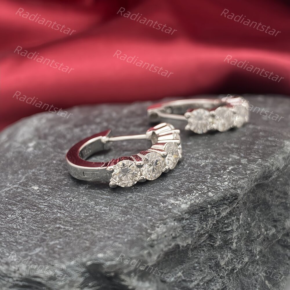 NEW Certified 3ct. t.w. Moissanite 2cm Huggie Hoop Earrings - Picture 5 of 7